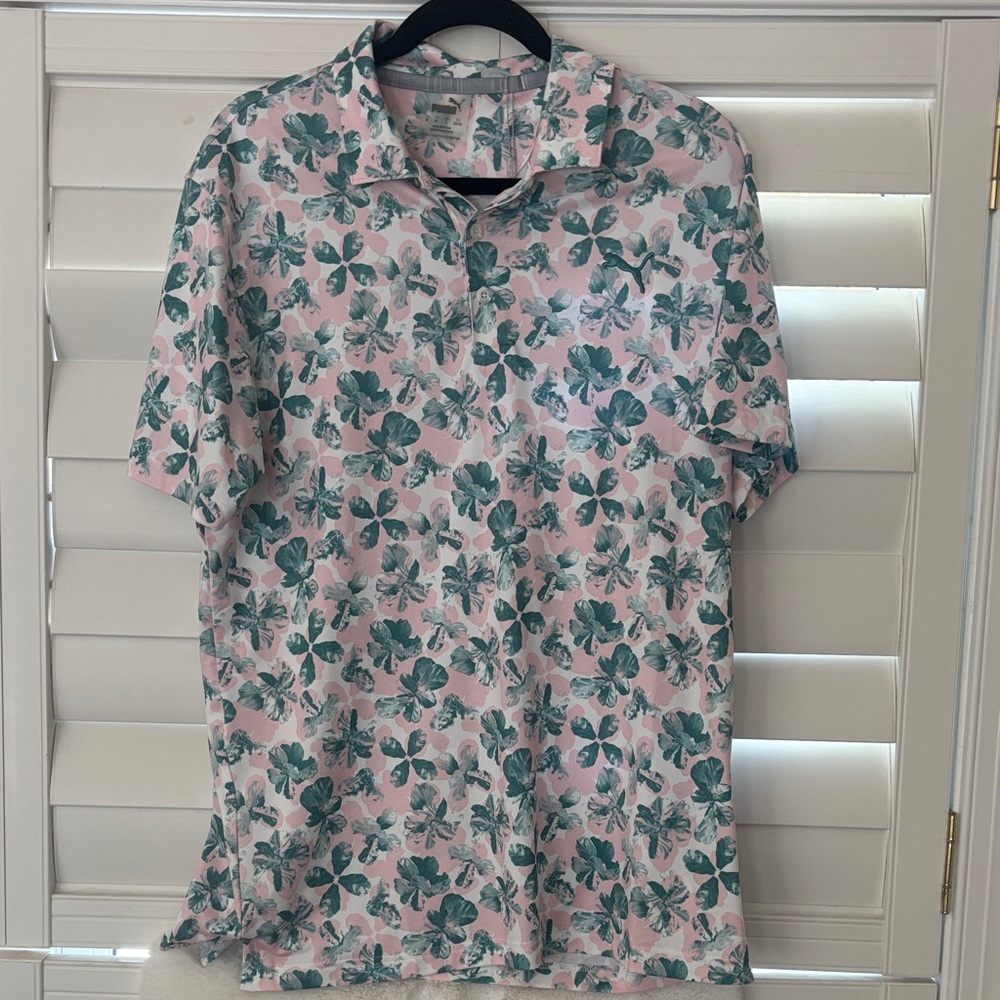 Puma Pink Polo with Green Floral Print